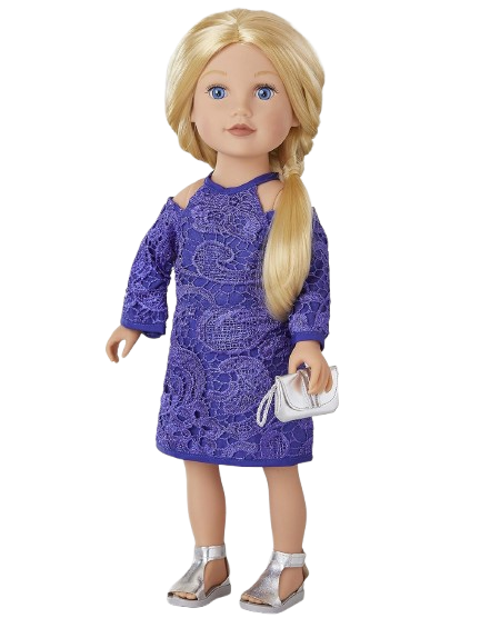 18-Inch Doll Fashion Outfit Set Dark Blue Lace Dress with Shoes