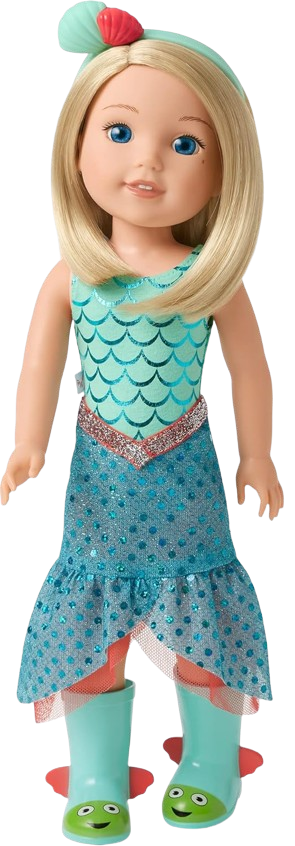 WellieWishers 14.5-inch Camille Doll with Blue Leotard, Mermaid Skirt